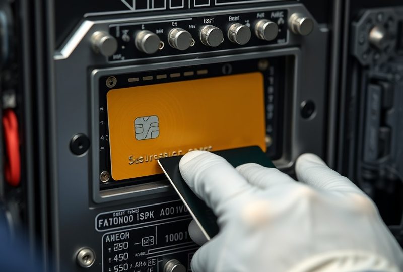 Especialista revisando la lectora de tarjetas de un terminal